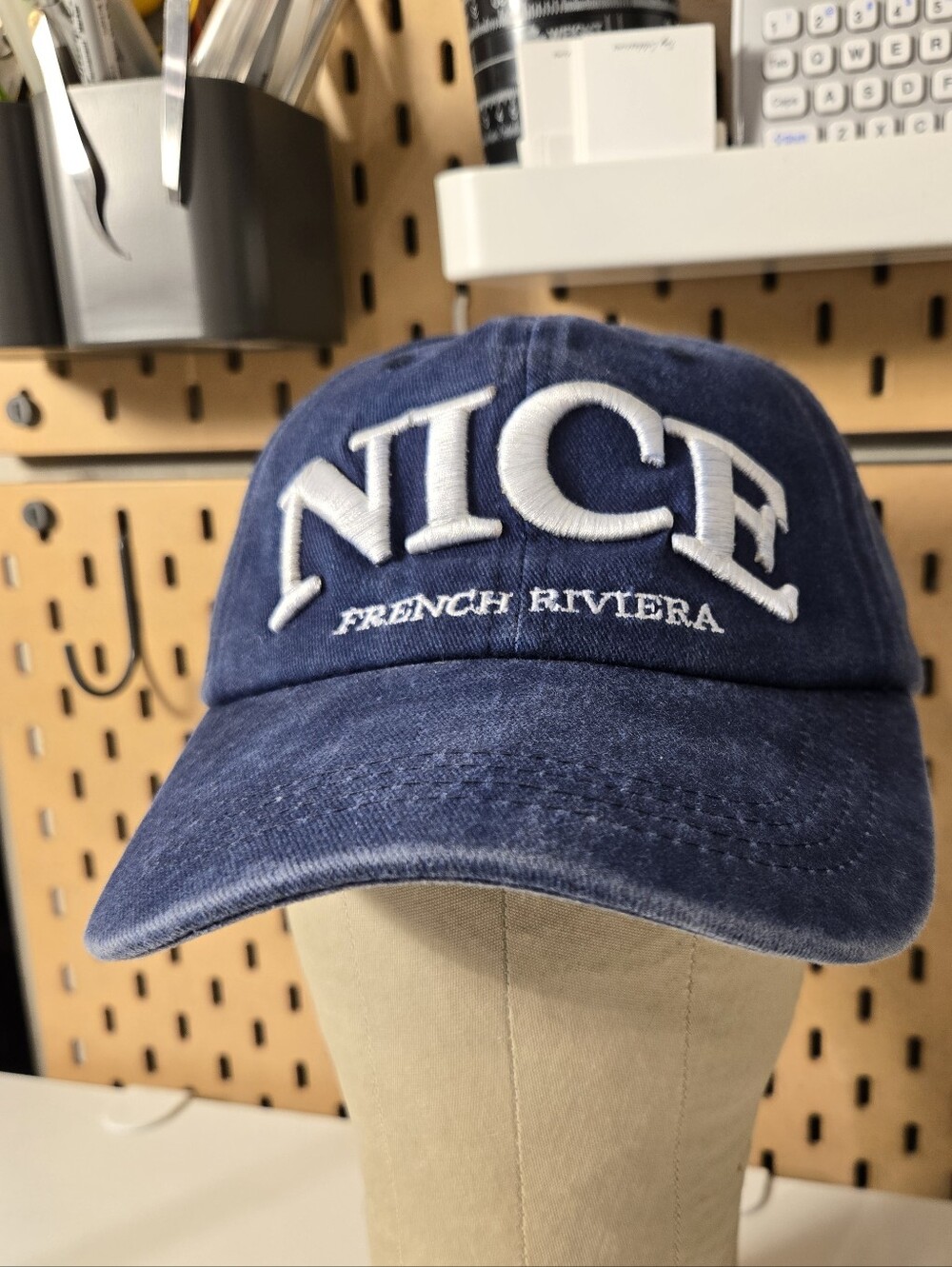 NICE France French Riviera 3D embroidered Hat Dad Cap Demin Chambray VTG